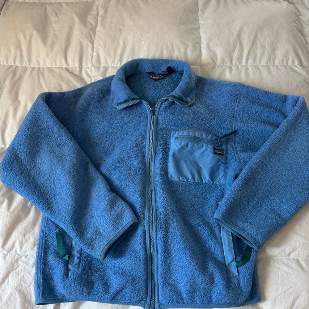 Patagonia Sky Blue Fleece Jacket with Chest Pocket